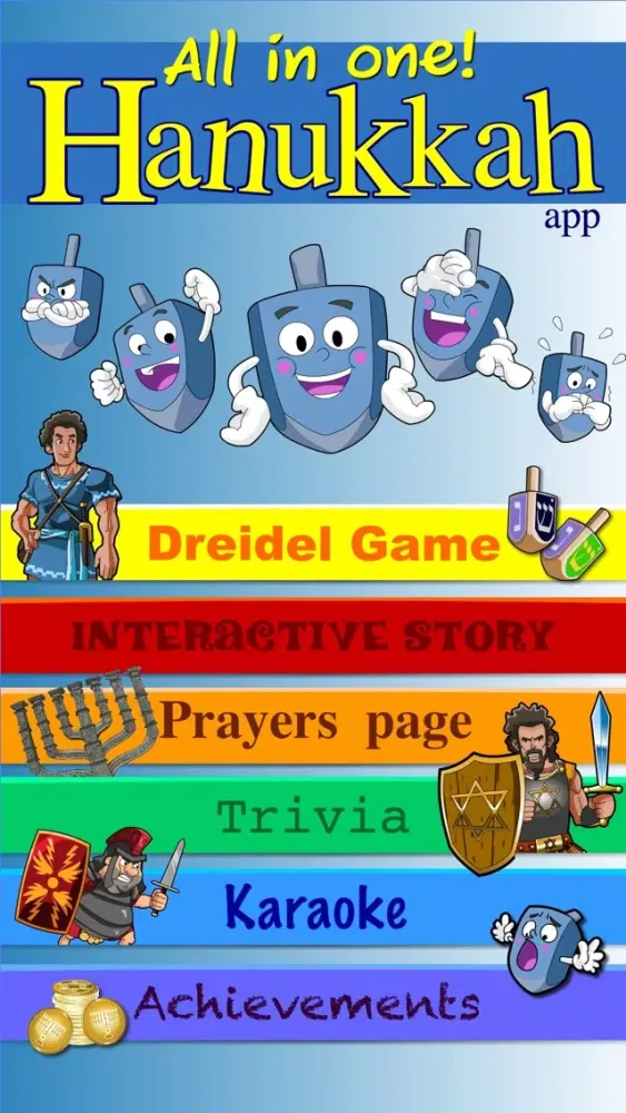Hanukkah story, Hebrew songs music, Jewish holidays prayers trivia, kids Dreidel game Judaism應用截圖