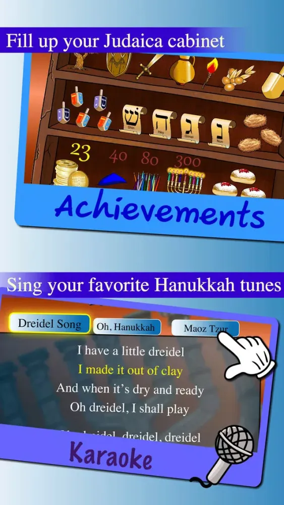 Hanukkah story, Hebrew songs music, Jewish holidays prayers trivia, kids Dreidel game Judaism應用截圖