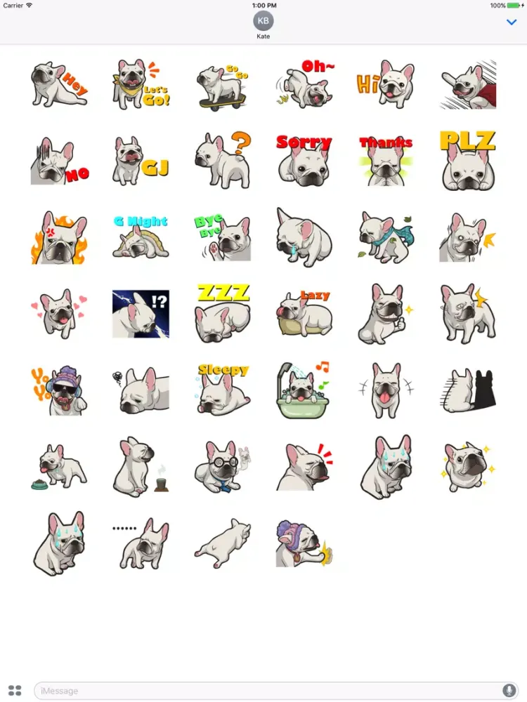 Cute French Bulldog Stickers iPad  स्क्रीनशॉट