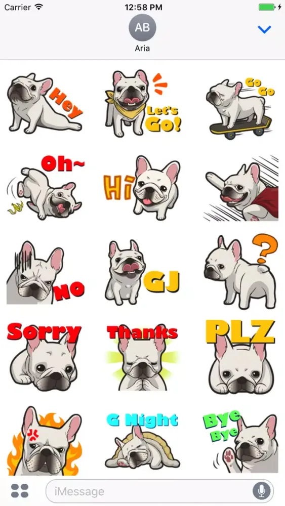 Cute French Bulldog Stickers स्क्रीनशॉट