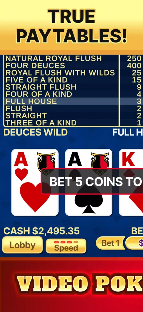 Capturas de tela do Video Poker Deluxe