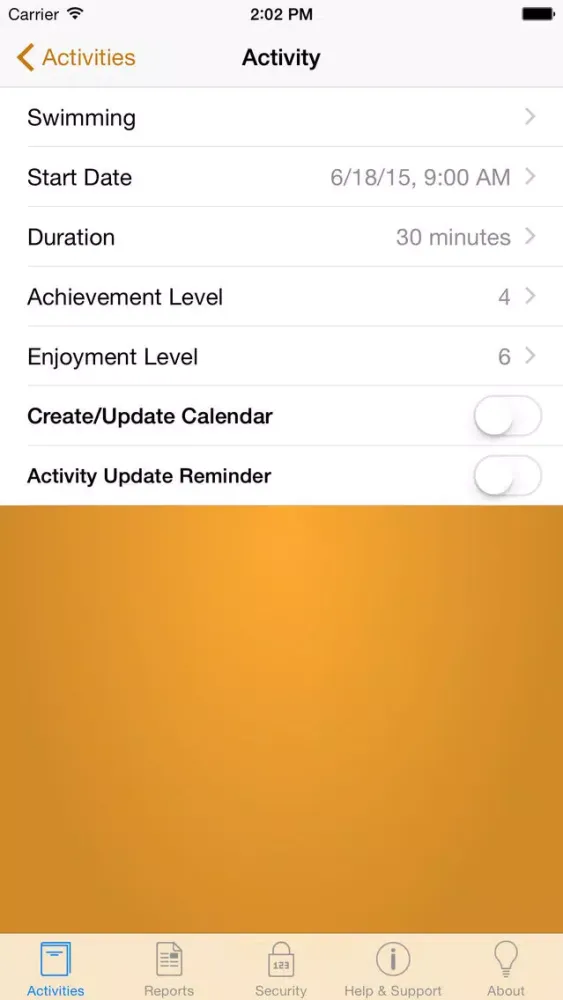 Activity Diary Screenshots