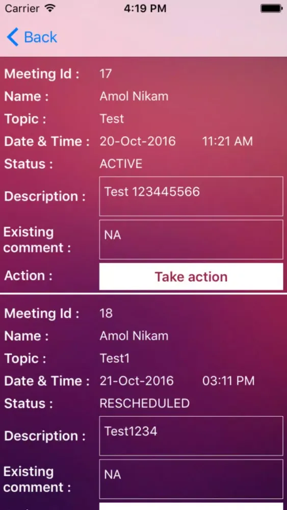 Ảnh chụp màn hình của PMC Department Meeting App