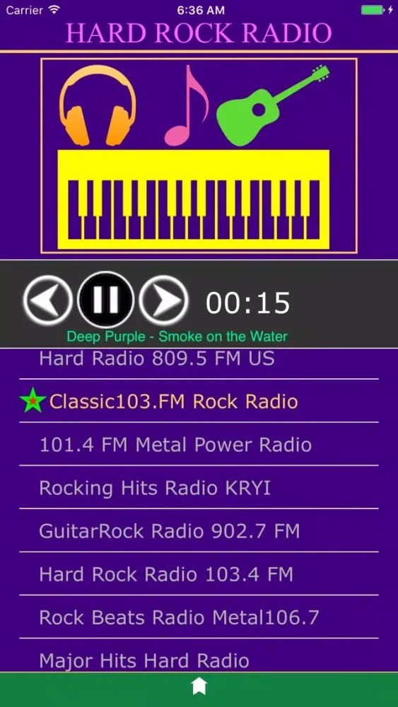 Tangkapan skrin Hard Rock Radio Stations.