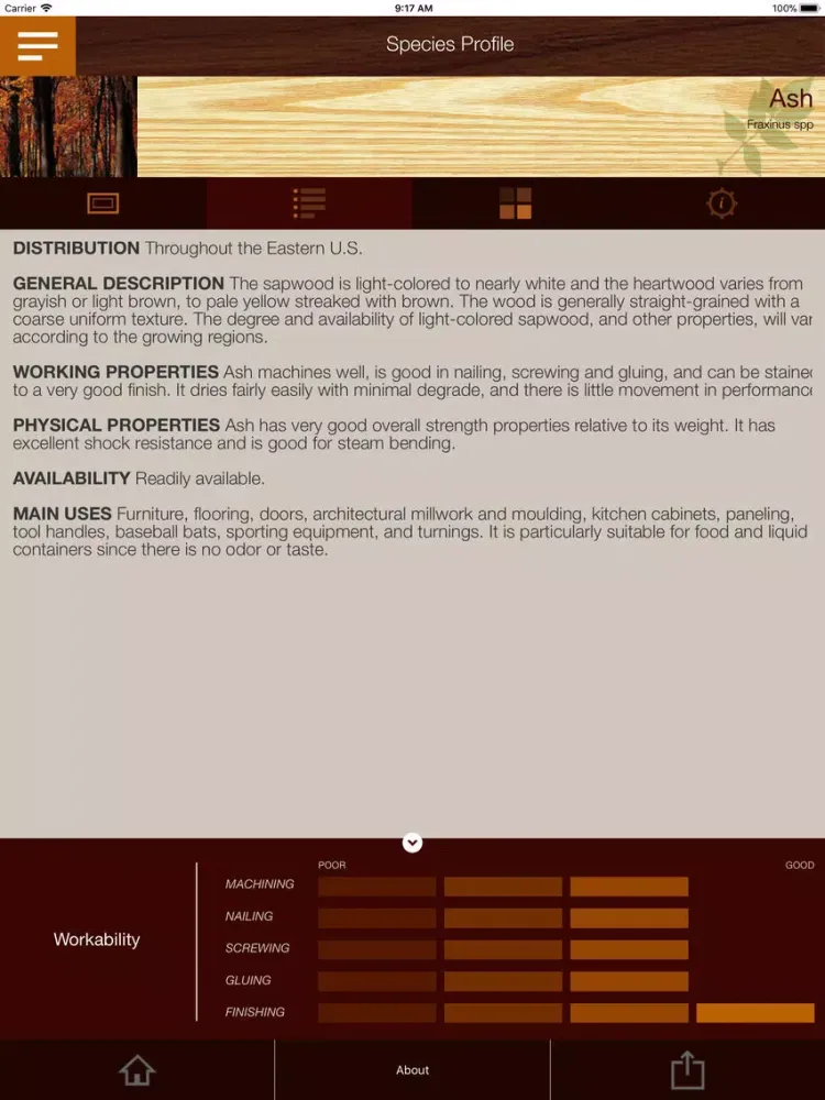 Ảnh chụp màn hình của Amer. Hardwoods Species Guide iPad 