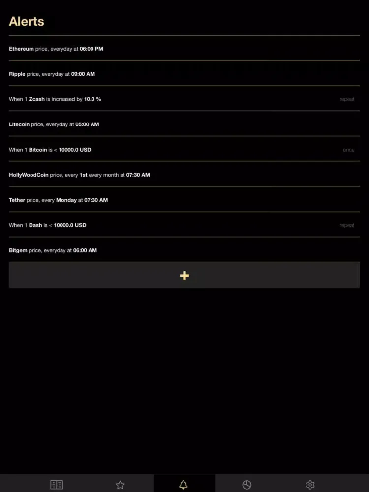 Ảnh chụp màn hình của Crypto Price Tracker iPad 