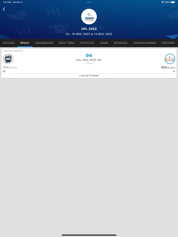 Ảnh chụp màn hình của OSWAL PREMIER LEAGUE iPad 