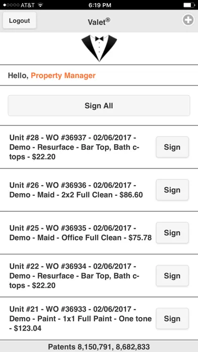 Valet - Patents. Connect. Screenshots