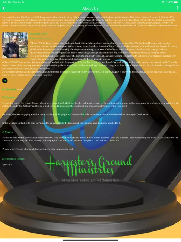 Tangkapan skrin Harvesters Ground Ministries iPad 