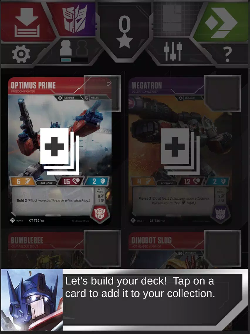 Tangkapan layar Transformers TCG Companion App iPad 