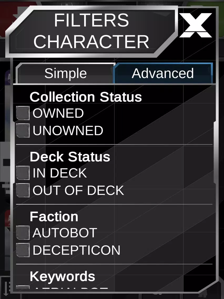 Tangkapan layar Transformers TCG Companion App iPad 