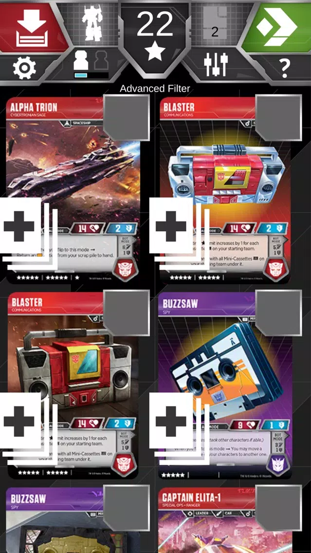Tangkapan layar Transformers TCG Companion App