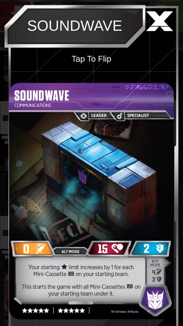 Tangkapan layar Transformers TCG Companion App