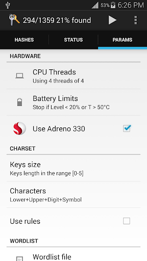 Hash Suite Droid Screenshots