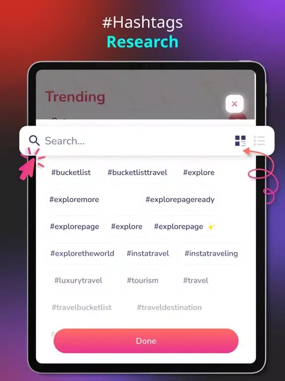 Tangkapan layar Hashtag Expert App iPad 