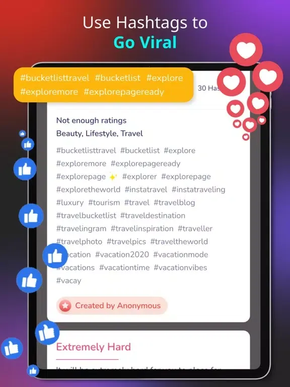 Tangkapan layar Hashtag Expert App iPad 