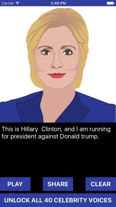 ภาพหน้าจอของ Hillary Voice Changer - Celebrity Text to Speech