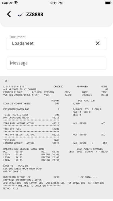 Tangkapan layar Havatech Weight and Balance