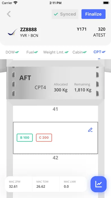 Tangkapan skrin Havatech Weight and Balance