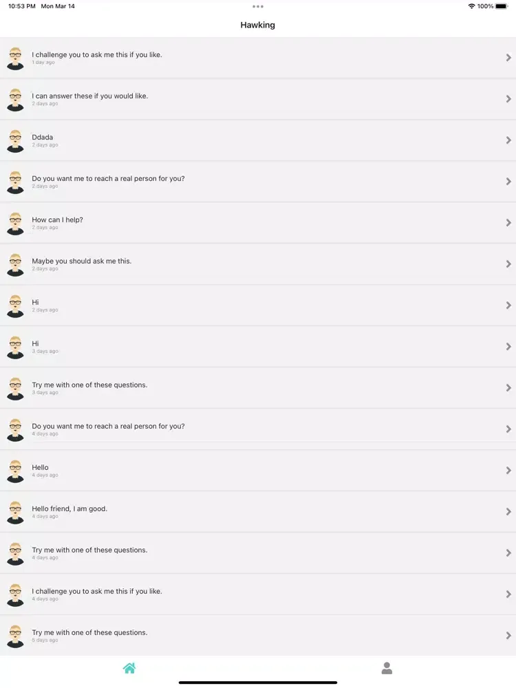 Hawking Chatbot iPad  스크린샷