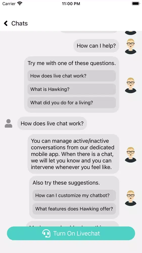 Hawking Chatbot 스크린샷