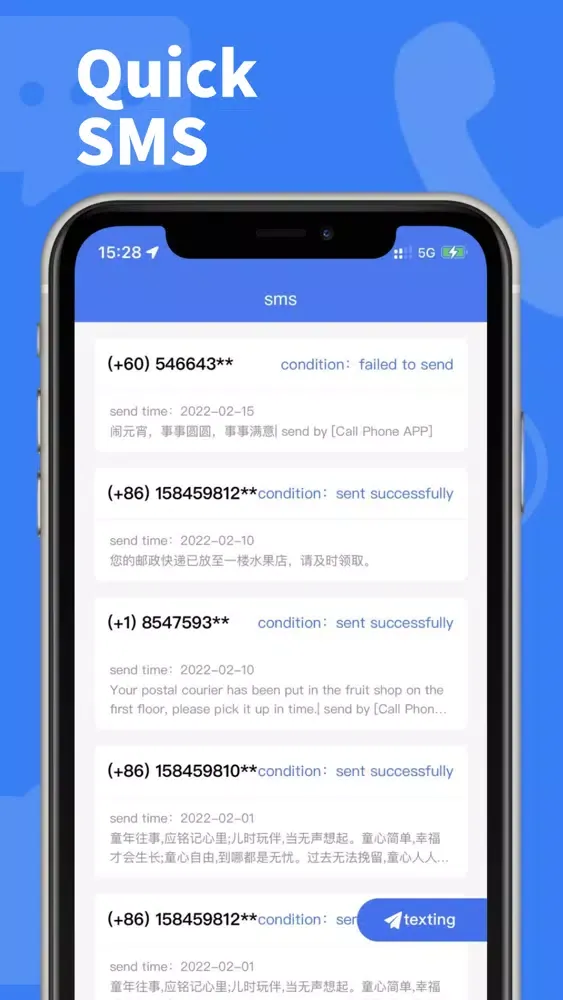 Zrzuty ekranu callPhone:Texting + Calling