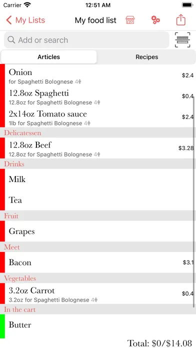 Ảnh chụp màn hình của My Shopping List, Grocery list