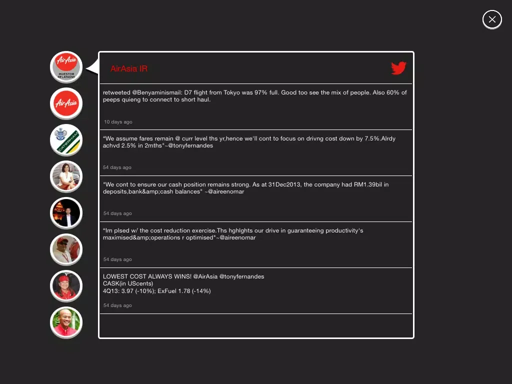Ảnh chụp màn hình của AirAsia's Investor Relations iPad 