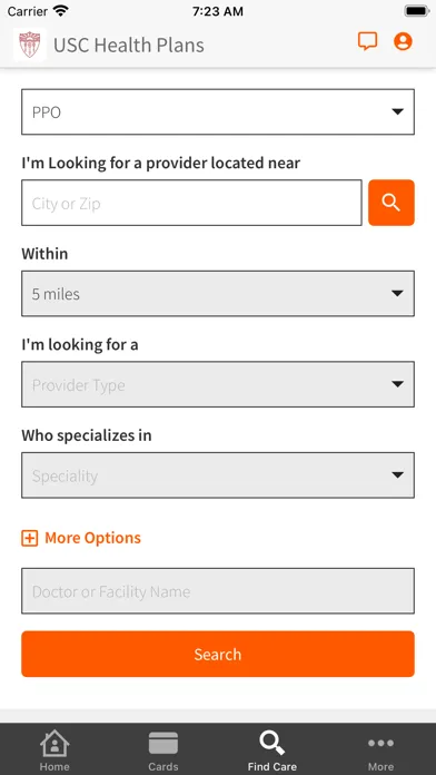 Ảnh chụp màn hình của USC Health Plans
