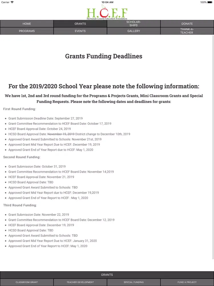 Tangkapan layar Hernando Education Foundation iPad 