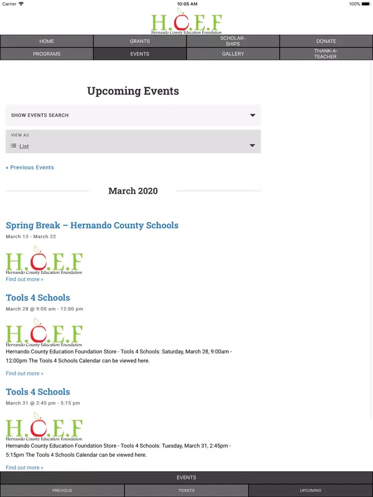 Tangkapan layar Hernando Education Foundation iPad 