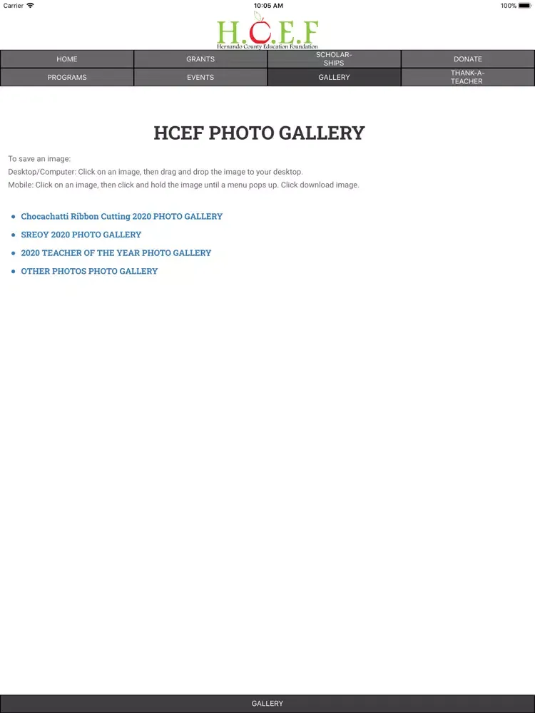 Tangkapan layar Hernando Education Foundation iPad 