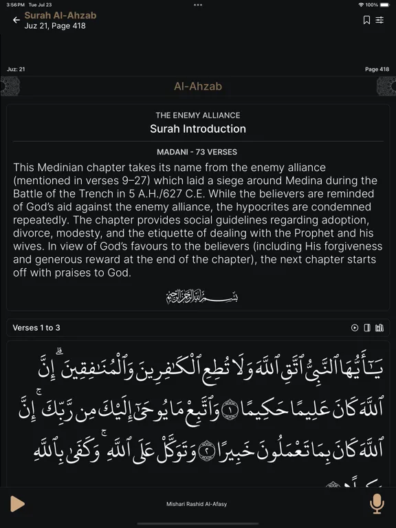 Tangkapan skrin The Clear Quran iPad 