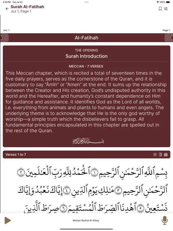 Tangkapan skrin The Clear Quran iPad 