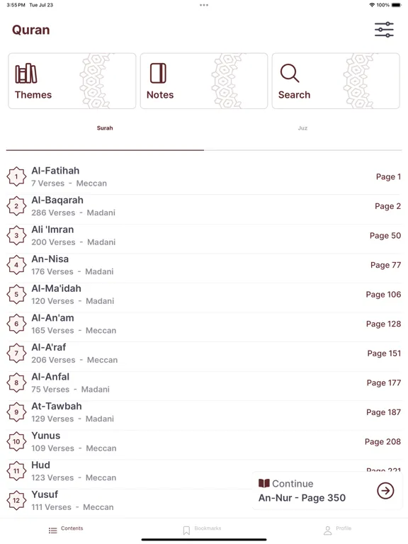 Tangkapan skrin The Clear Quran iPad 