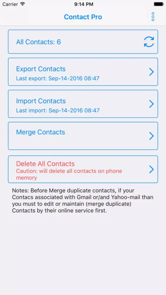 Capturas de tela do Contacts Backup , Restore , Merge and More