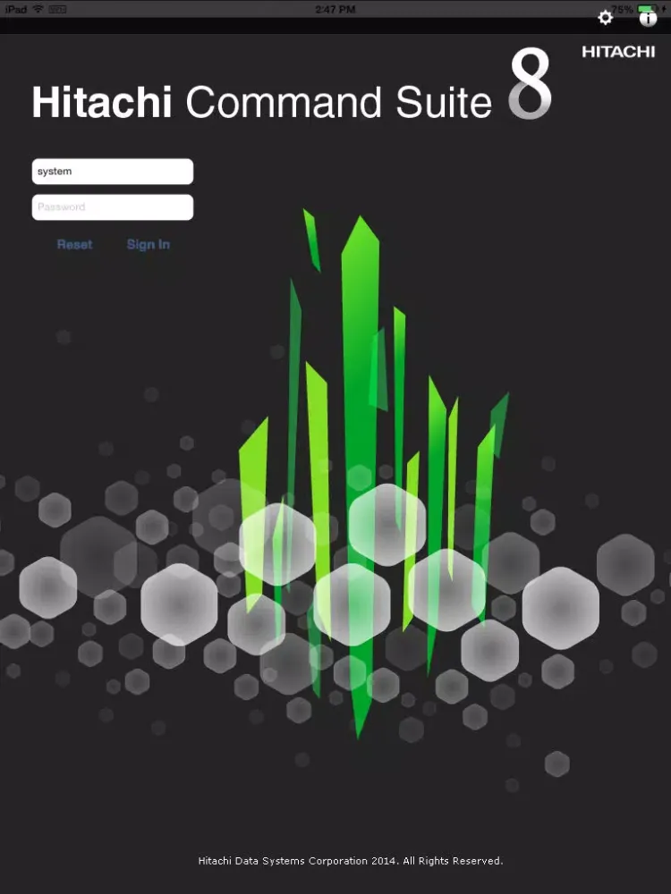 Capturas de tela do Hitachi Command Suite v8.0 for iPad® iPad 