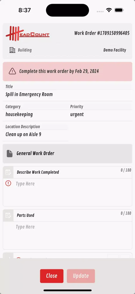 Headcount CMMS Screenshots
