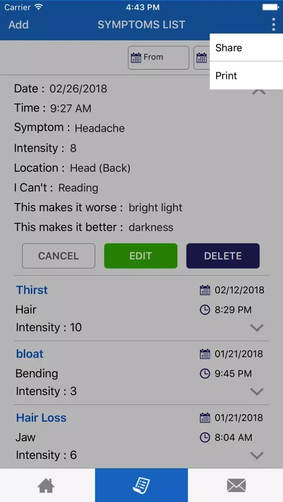 Tangkapan layar My Symptom Tracker (Health)