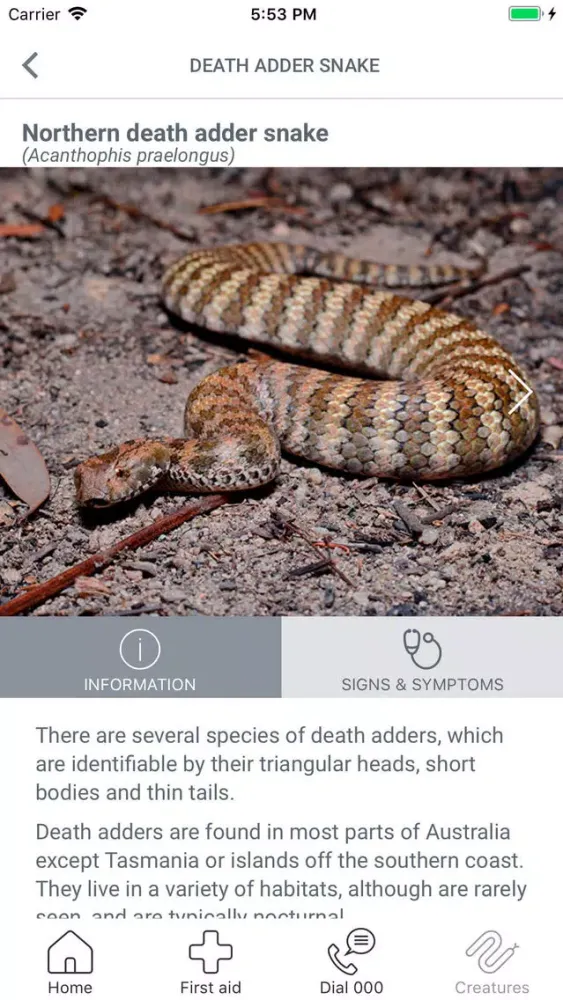 Tangkapan skrin Australian Bites and Stings