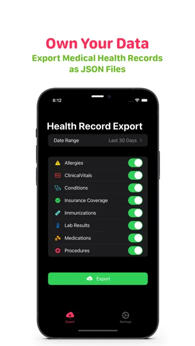 Tangkapan skrin Health Record Export