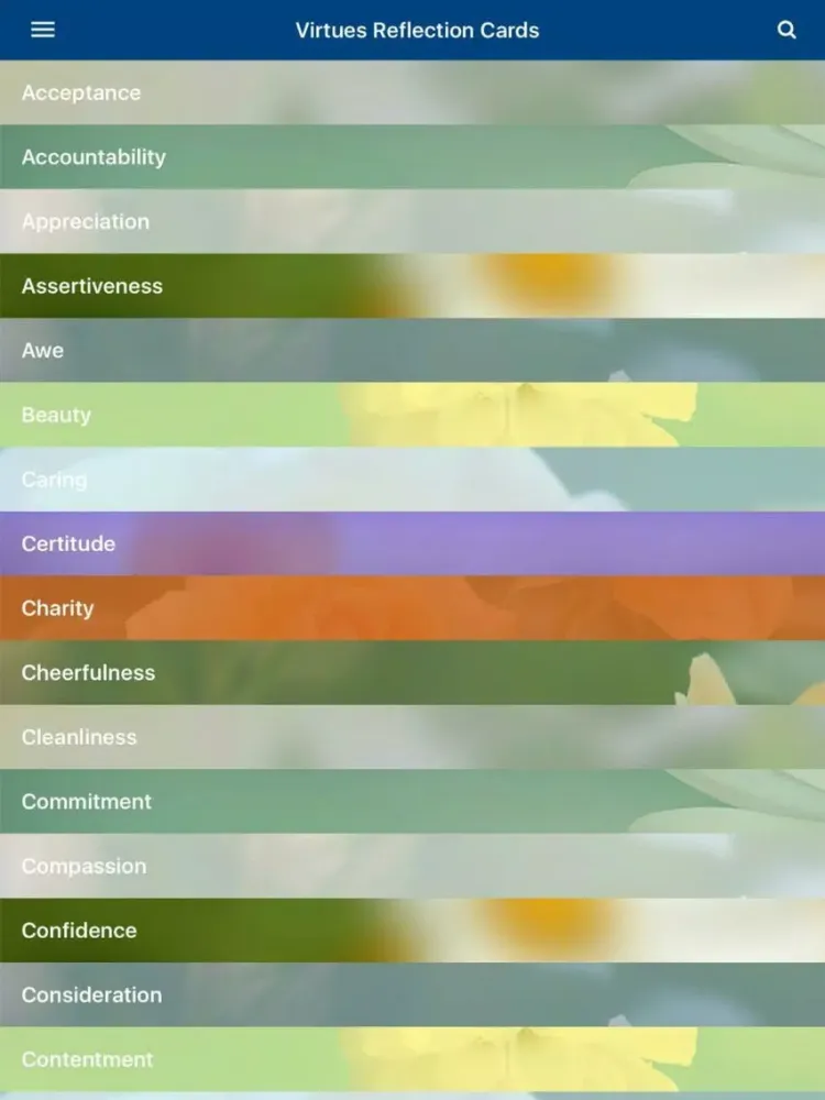 Virtues Reflection Cards iPad  Screenshots