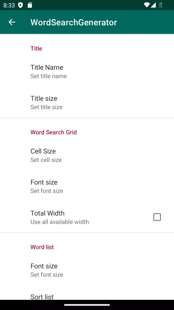 Tangkapan skrin Word Search Generator