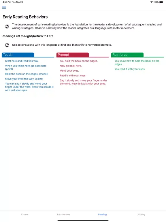 Tangkapan layar F&P Spanish Prompting Guide 1 iPad 