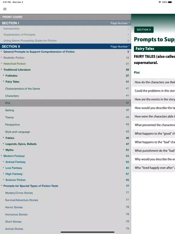 Zrzuty ekranu F&P Prompting Guide Fiction iPad 