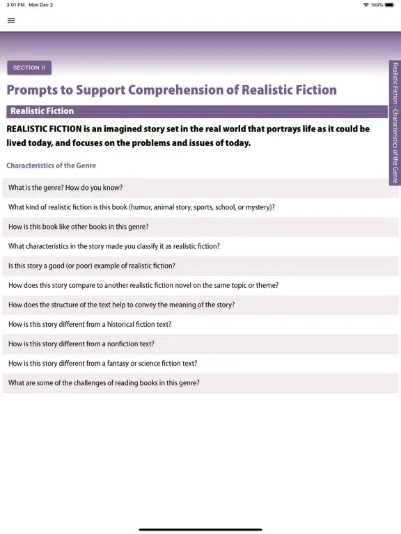 Zrzuty ekranu F&P Prompting Guide Fiction iPad 