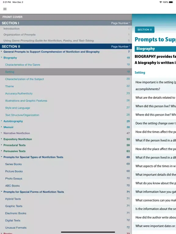 Zrzuty ekranu F&P Prompting Guide Nonfiction iPad 