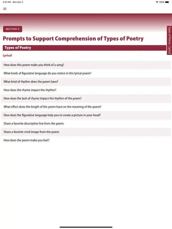 Zrzuty ekranu F&P Prompting Guide Nonfiction iPad 