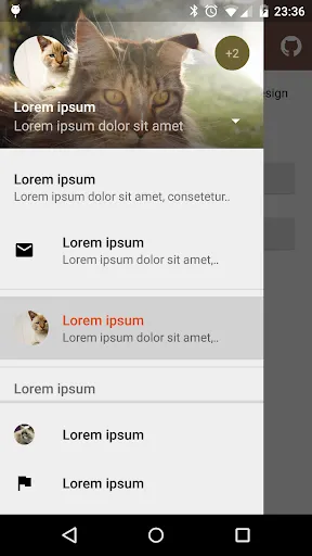Capturas de tela do Demo material-drawer