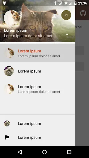 Capturas de tela do Demo material-drawer